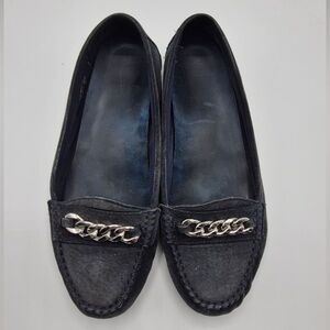 Vionic Black Suede Chain-Trim Loafers